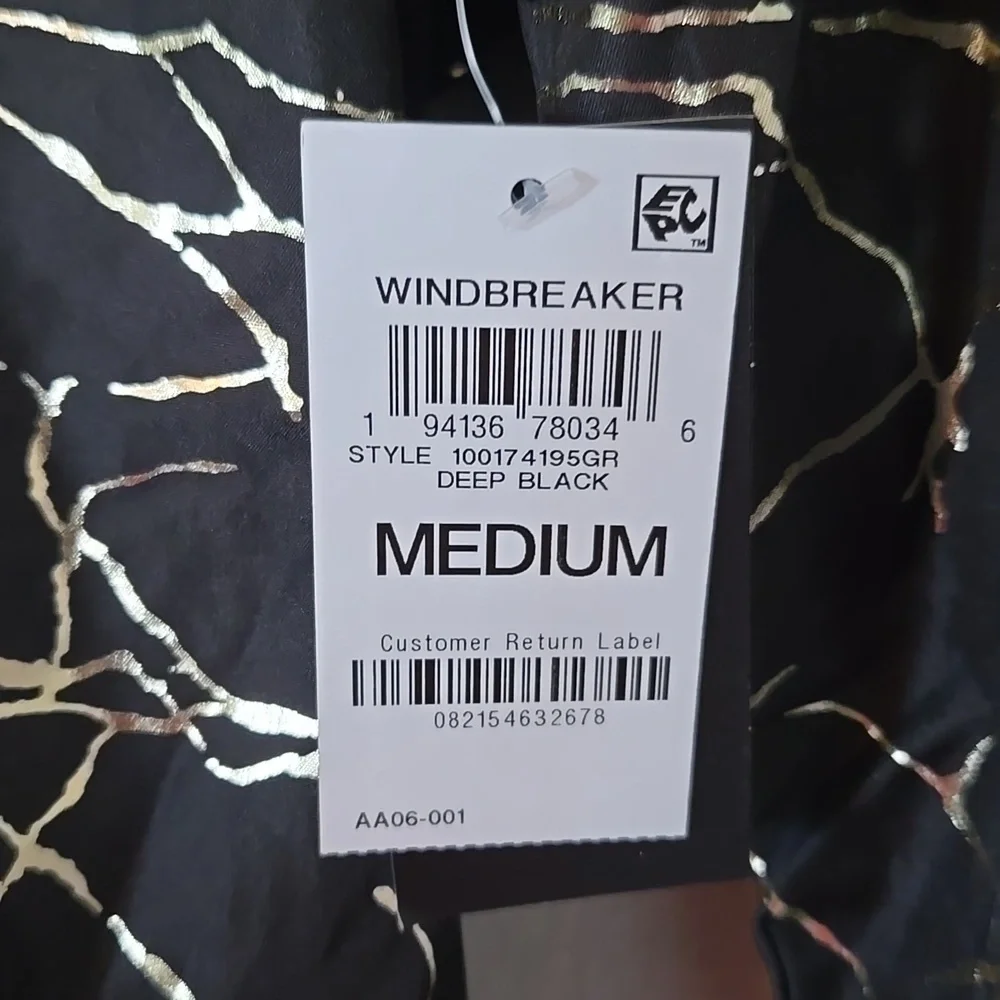 NWT Ideology Black And Gold Windbreaker Raincoat Jacket Size Medium